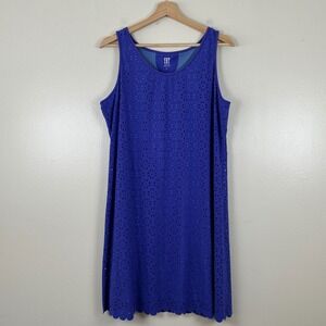 Title Nine Women's L Nimblene Laser Cut Dress Blue Scalloped